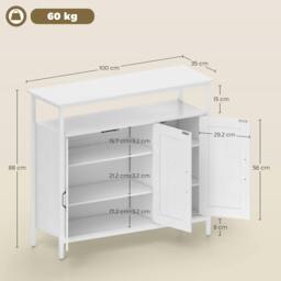 Rackhams Industrial Kitchen Sideboard with Open Shelf & 2 Cabinets, White - White embossed - Sideboard - White - thumbnail 3
