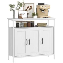 Rackhams Industrial Kitchen Sideboard with Open Shelf & 2 Cabinets, White - White embossed - Sideboard - White - thumbnail 2