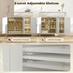 Rackhams Industrial Kitchen Sideboard with Open Shelf & 2 Cabinets, White - White embossed - Sideboard - White - thumbnail 5