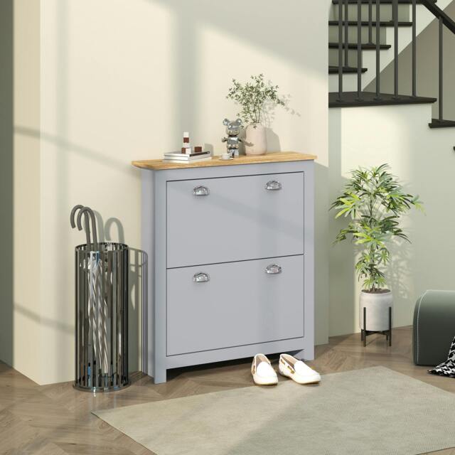Rackhams 2 Drawer Shoe Cabinet Narrow Shoe Cupboard with Flip Doors, Black - image 1