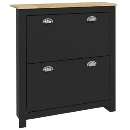 Rackhams 2 Drawer Shoe Cabinet Narrow Shoe Cupboard with Flip Doors, Black - thumbnail 2