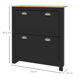 Rackhams 2 Drawer Shoe Cabinet Narrow Shoe Cupboard with Flip Doors, Black - thumbnail 6