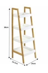 Rackhams 4 Tiers Ladder Shelf Storage Organizer Wooden Freestanding Bookshelf Bathroom Storage Rack - Brown - thumbnail 4