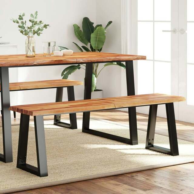 Rackhams Bench with Live Edge 140 cm Solid Wood Acacia - Solid acacia wood with an oil finish, powder-coated steel