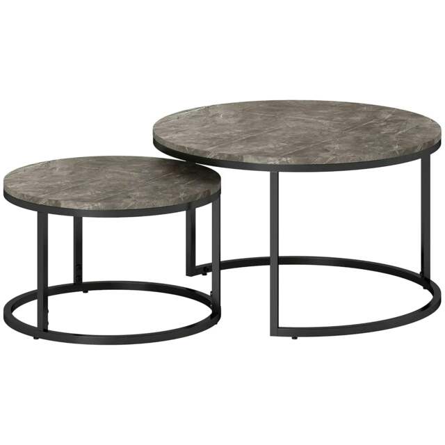 Rackhams Industrial Nesting Coffee Table Set of 2, Round Coffee Tables, Living Room Table with Faux Marbled Top and Steel Frame - image 1