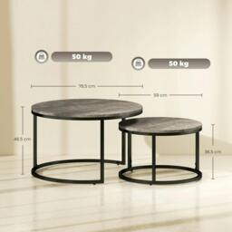 Rackhams Industrial Nesting Coffee Table Set of 2, Round Coffee Tables, Living Room Table with Faux Marbled Top and Steel Frame - thumbnail 3