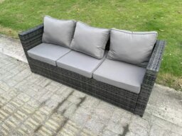 Rackhams Outdoor Rattan Garden Furniture Sofa Set Adjustable Rising Lifting Dining Table Set with Side Table 2 Armchairs Big Footstool Dark Grey Mixed - thumbnail 4