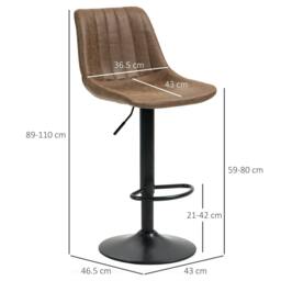 Rackhams Breakfast Bar Stools Set of 2, 59-80cm Sitting Hight Leather Upholstered Bar Chairs - Brown - thumbnail 3