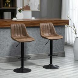 Rackhams Breakfast Bar Stools Set of 2, 59-80cm Sitting Hight Leather Upholstered Bar Chairs - Brown - thumbnail 2