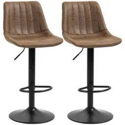 Rackhams Breakfast Bar Stools Set of 2, 59-80cm Sitting Hight Leather Upholstered Bar Chairs - Brown - thumbnail 1