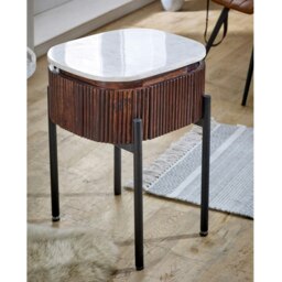 Rackhams Miel Mango Wood Bedside Table With Marble Top & Metal Legs - Wood - 1 - 45x40x60 CM (LxDxH) - thumbnail 4