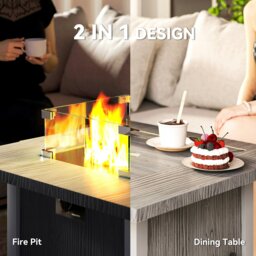 Rackhams Gas Fire Pit Table with 40,000 BTU Burner, Cover, Dark Grey - Grey - Metal - 71L x 71W x 62.5Hcm - thumbnail 4