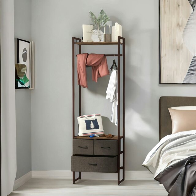 Rackhams Industrial Hall Tree Coat Rack With 3 Fabric Drawers Brown - image 1