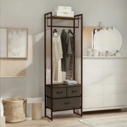 Rackhams Industrial Hall Tree Coat Rack With 3 Fabric Drawers Brown - thumbnail 4