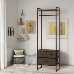 Rackhams Industrial Hall Tree Coat Rack With 3 Fabric Drawers Brown - thumbnail 2