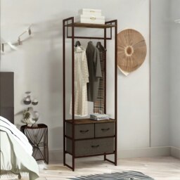 Rackhams Industrial Hall Tree Coat Rack With 3 Fabric Drawers Brown - thumbnail 3