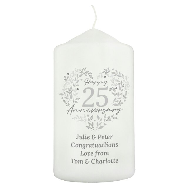 Rackhams Personalised 25th Silver Wedding Anniversary Pillar Candle - image 1
