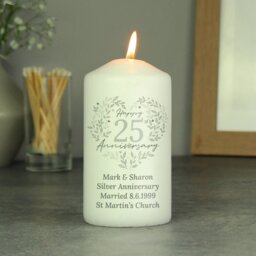Rackhams Personalised 25th Silver Wedding Anniversary Pillar Candle - thumbnail 2