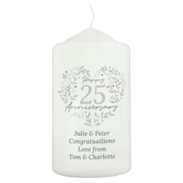 Rackhams Personalised 25th Silver Wedding Anniversary Pillar Candle - thumbnail 1