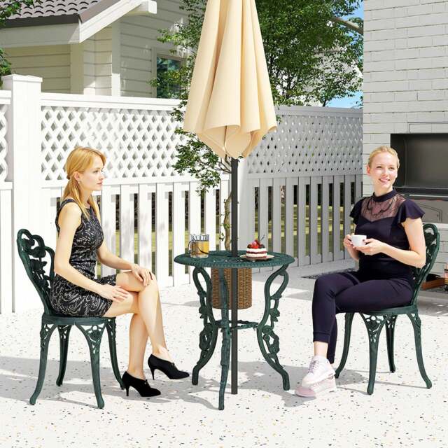 Rackhams 3 Pieces Bistro Set Furniture Garden Balcony Table 2 Chairs Green - image 1