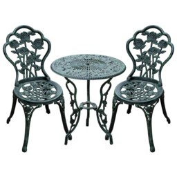 Rackhams 3 Pieces Bistro Set Furniture Garden Balcony Table 2 Chairs Green - thumbnail 3