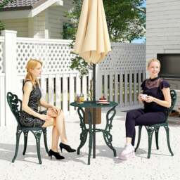 Rackhams 3 Pieces Bistro Set Furniture Garden Balcony Table 2 Chairs Green - thumbnail 1