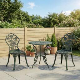 Rackhams 3 Pieces Bistro Set Furniture Garden Balcony Table 2 Chairs Green