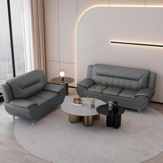 Rackhams Eclipse Leather 3+2 Seater Sofa in Grey - 3 Seater & 2 Seater Set - image 1