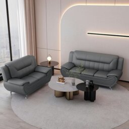 Rackhams Eclipse Leather 3+2 Seater Sofa in Grey - 3 Seater & 2 Seater Set - thumbnail 1