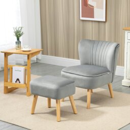 Rackhams Velvet-Feel Accent Chair w/ Ottoman Tub Seat Padding - thumbnail 2