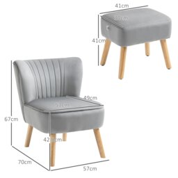 Rackhams Velvet-Feel Accent Chair w/ Ottoman Tub Seat Padding - thumbnail 4