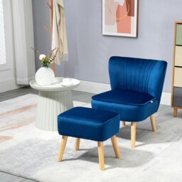 Rackhams Velvet-Feel Accent Chair w/ Ottoman Tub Seat Padding - thumbnail 1