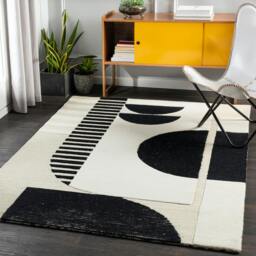 Rackhams Brooklyn-Hand Tufted Cream Black Wool Modern Rug - 152 x229 cm - thumbnail 1