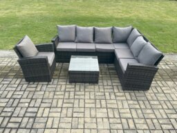 Rackhams Wicker PE Outdoor Garden Furniture Set High Back Rattan Corner Sofa Set with Armchair Square Coffee Table - thumbnail 2