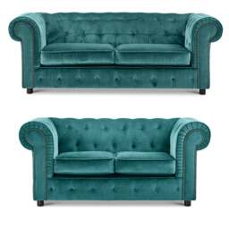 Rackhams Ashbourne Chesterfield Plush Velvet Fabric Sofa Suite - Tumeric - thumbnail 3