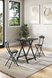 Rackhams 3pcs Folding Dining Table and 2 Chairs Set Portable Dining Set Kitchen Furniture  60cm - Black - thumbnail 4