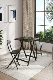 Rackhams 3pcs Folding Dining Table and 2 Chairs Set Portable Dining Set Kitchen Furniture  60cm - Black - thumbnail 2