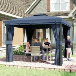Rackhams 3 x 3(m) Patio Gazebo Garden Shelter w/ Mosquito Netting, Dark Blue - 296 x 296 x 265 cm - Gazebo - 1