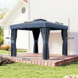 Rackhams 3 x 3(m) Patio Gazebo Garden Shelter w/ Mosquito Netting, Dark Blue - 296 x 296 x 265 cm - Gazebo - 1 - thumbnail 3