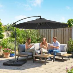 Rackhams 3(m) Banana Parasol Cantilever Umbrella Garden w/ Base Weights - Black - Modern - Cantilever Parasol