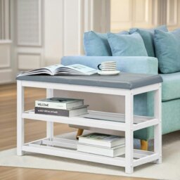Rackhams Wooden 2 Tier Shoe Rack Bench Grey - thumbnail 5