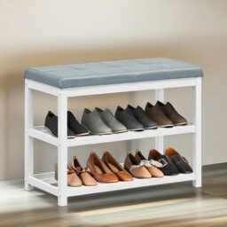 Rackhams Wooden 2 Tier Shoe Rack Bench Grey - thumbnail 2