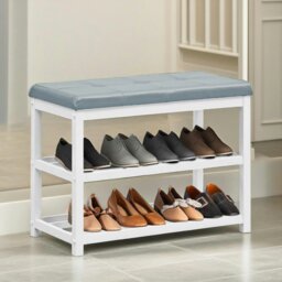 Rackhams Wooden 2 Tier Shoe Rack Bench Grey - thumbnail 3