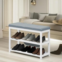 Rackhams Wooden 2 Tier Shoe Rack Bench Grey - thumbnail 6