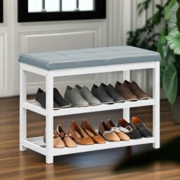 Rackhams Wooden 2 Tier Shoe Rack Bench Grey - thumbnail 4