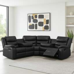 Rackhams Leather 5 Seater Reclining Corner Sofa + Drinks Tray - Brown - thumbnail 3