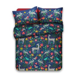 Rackhams Robin Scandi Printed Cotton Blend Duvet Cover and Pillowcase Set - Blue - Single - thumbnail 2