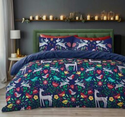 Rackhams Robin Scandi Printed Cotton Blend Duvet Cover and Pillowcase Set - Blue - Single - thumbnail 1