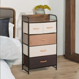 Rackhams 5 Fabric Drawer Bedroom Dresser With Large Drawers Brown - thumbnail 4