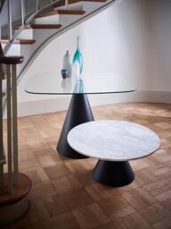 Rackhams Oscar Square Dining Tables - Small - Brass Brushed - Brown Marble - thumbnail 2